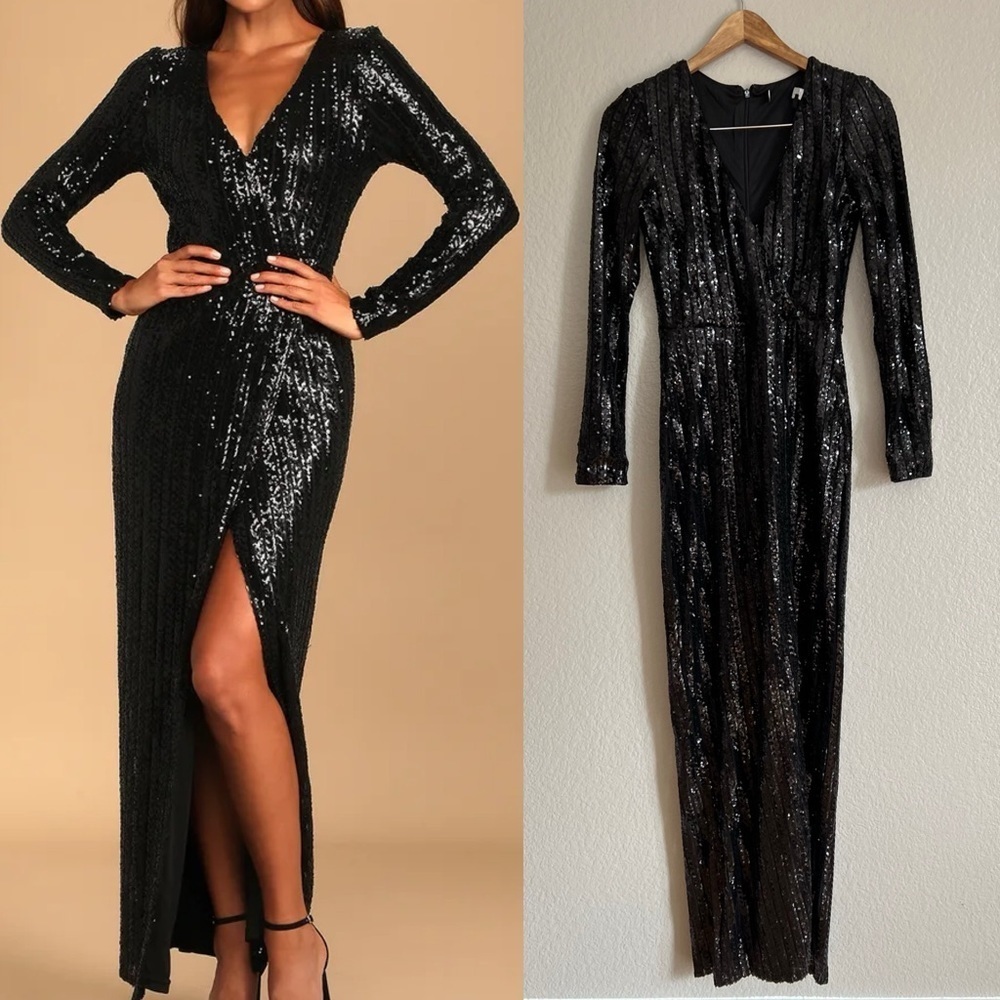 NWOT Love Lasts Forever Black Sequin Long Sleeve Maxi Dress